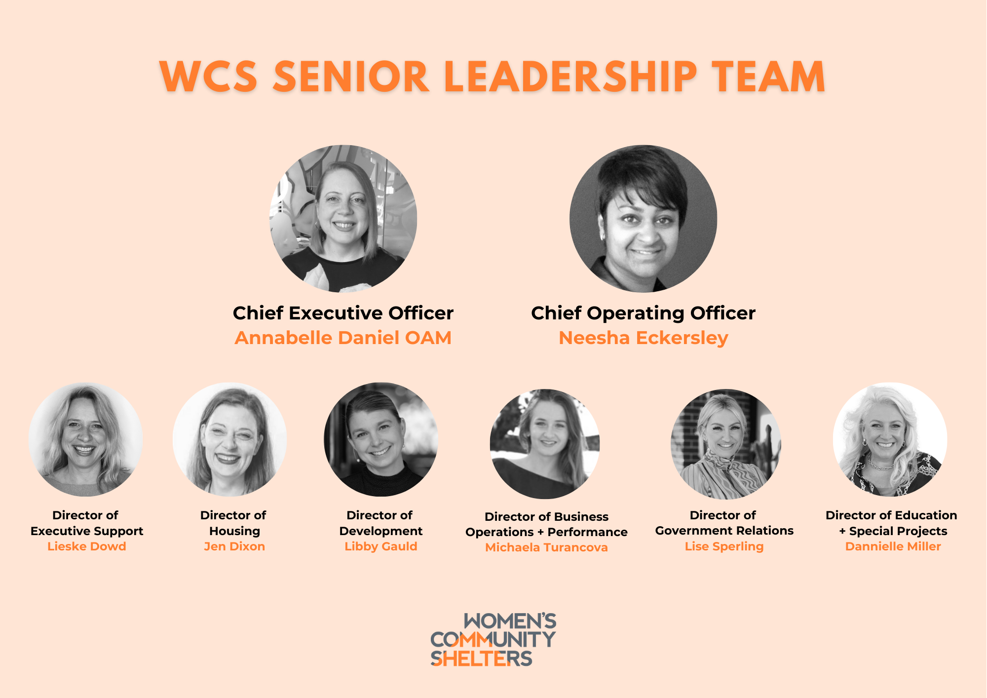 The senior leadership team at Women's Community Shelters, united in their mission to provide vital support for women in crisis.